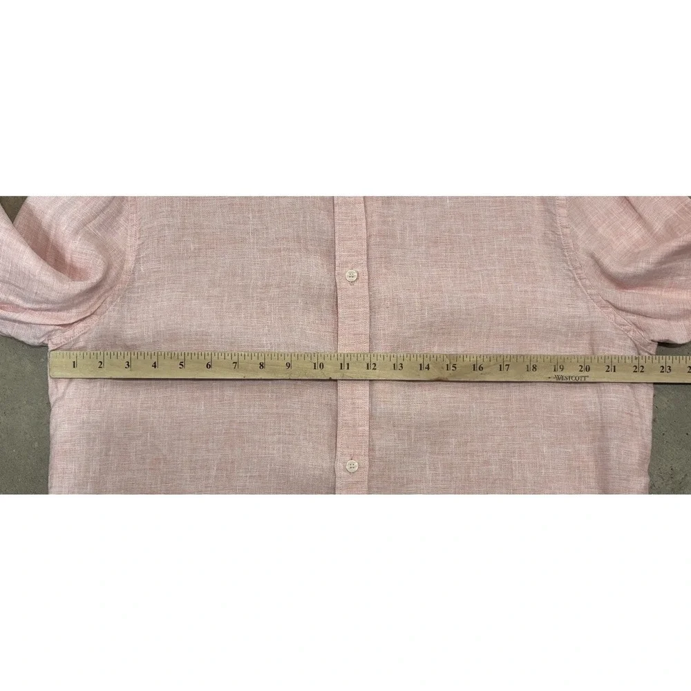 Banana Republic 100% Linen Shirt Men's L Pink Orange Coastal Beach Standard Fit